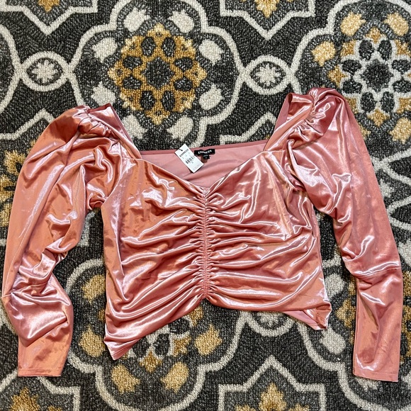 Express Tops - Express Pink Velvet Ruched Blouse